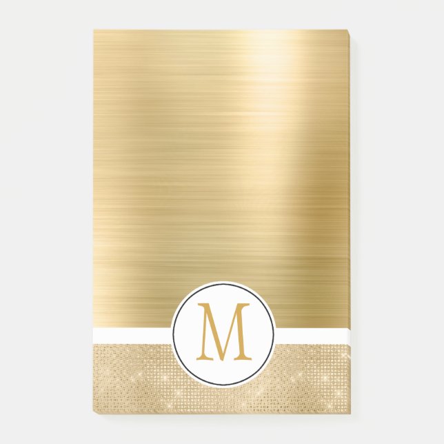 Gold Glam Sparkle Monogram Post-it Klebezettel (Vorderseite)