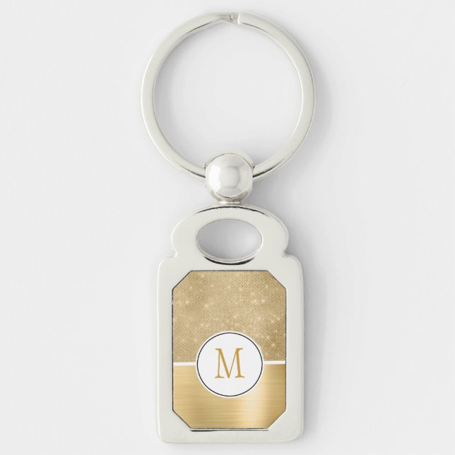 Gold Glam Sparkle Monogram Schlüsselanhänger (Vorderseite)