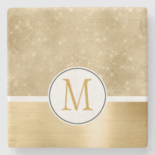 Gold Glam Sparkle Monogram Steinuntersetzer