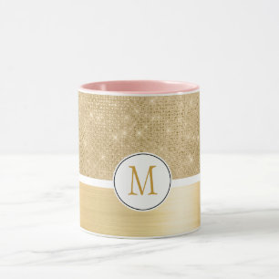 Gold Glam Sparkle Monogram Tasse