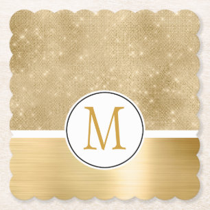 Gold Glam Sparkle Monogram Untersetzer