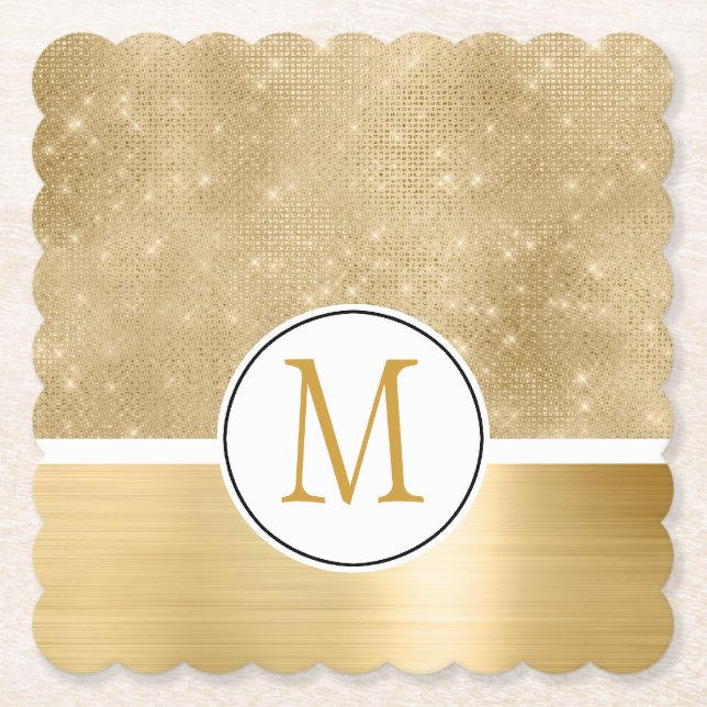 Gold Glam Sparkle Monogram Untersetzer (Vorderseite)