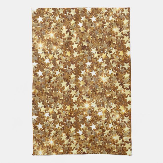 Gold Glam Sparkle Stars Geschirrtuch (Vertikal)