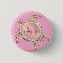 Gold Glam Turtle Monogram Button