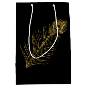 Gold Glam und Black Peacock Feather Mittlere Geschenktüte