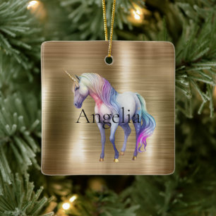 Gold Glam Unicorn Keramikornament