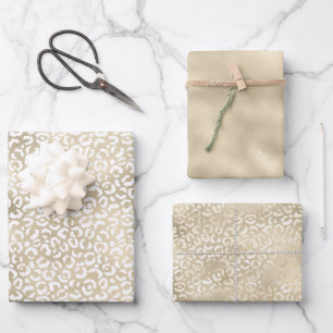 Gold Glam White Leopard Print Geschenkpapier Set