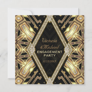 Gold Glamour Art Deco Engagement Party Einladung