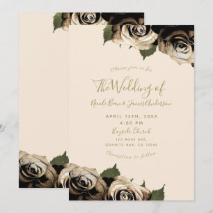 Gold Glamour Florale Rosen Elegante Elfenbein Chic Einladung