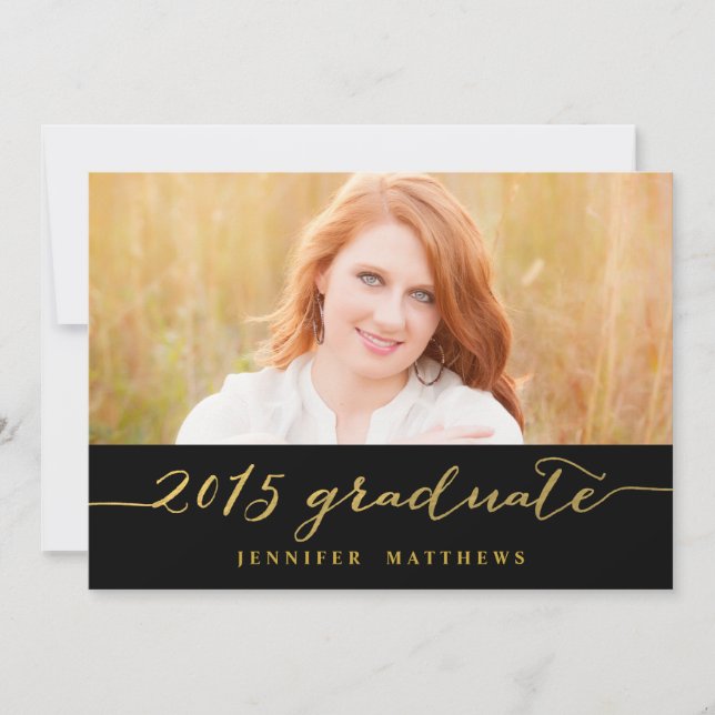 Gold Glamour Foto 2015 Einladung zur Graduation Pa (Vorderseite)