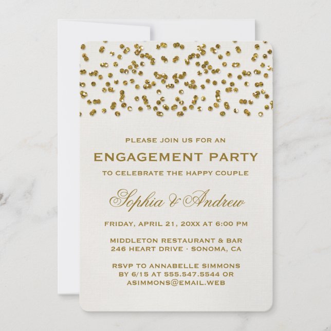 Gold Glamour Glitzer Confetti Engagement Party Einladung (Vorderseite)