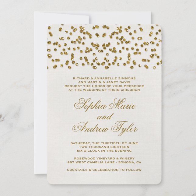 Gold Glamour Glitzer Confetti Hochzeit Einladung (Vorderseite)