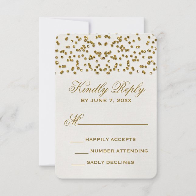 Gold Glamour Glitzer Confetti Wedding RSVP Card Karte (Vorderseite)