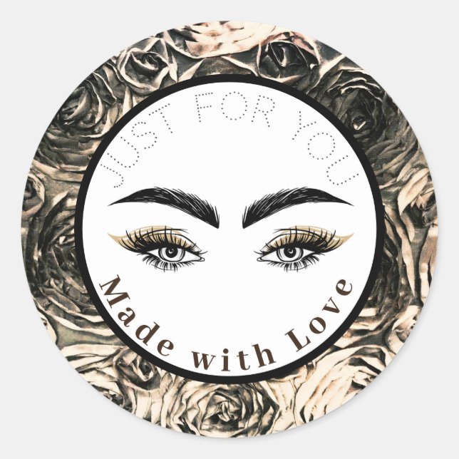 Gold Glamour Rose Glam Lashes Runder Aufkleber (Vorderseite)