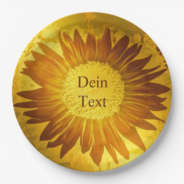 Gold, glänzend, modern, im Stil, farbig, Sonnenblu Pappteller (Vorderseite)
