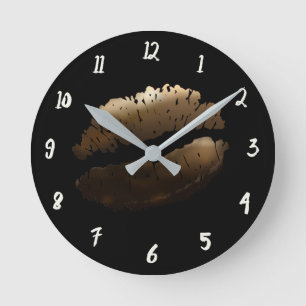 Gold Glänzende Lippen Lippenstift Kuss Glamour Gla Runde Wanduhr