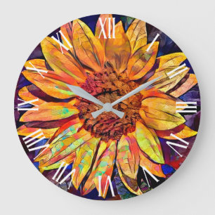 Gold Glänzende Sonnenblume Elegante Kollektion Große Wanduhr