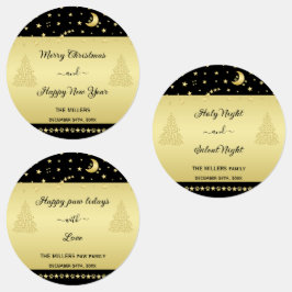 Gold glänzende Weihnachtssterne, Pfoten auf Gold u Etiketten