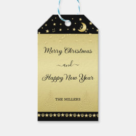 Gold glänzende Weihnachtssterne, Pfoten auf Gold u Geschenkanhänger