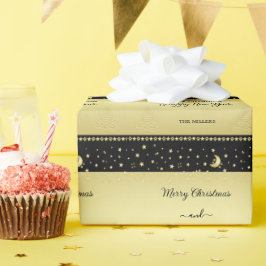 Gold glänzende Weihnachtssterne, Pfoten auf Gold u Geschenkpapier