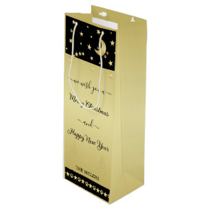 Gold glänzende Weihnachtssterne, Pfoten auf Gold u Geschenktüte Für Weinflaschen
