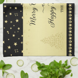 Gold glänzende Weihnachtssterne, Pfoten auf Gold u Geschirrtuch