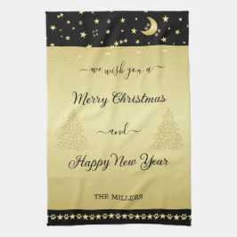 Gold glänzende Weihnachtssterne, Pfoten auf Gold u Geschirrtuch