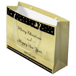 Gold glänzende Weihnachtssterne, Pfoten auf Gold u Große Geschenktüte