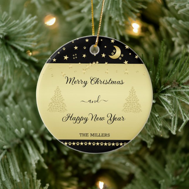 Gold glänzende Weihnachtssterne, Pfoten auf Gold u Keramik Ornament (Baum)