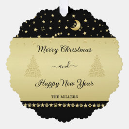 Gold glänzende Weihnachtssterne, Pfoten auf Gold u Ornament Karte