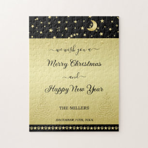 Gold glänzende Weihnachtssterne, Pfoten auf Gold u Puzzle