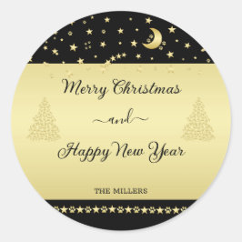 Gold glänzende Weihnachtssterne, Pfoten auf Gold u Runder Aufkleber