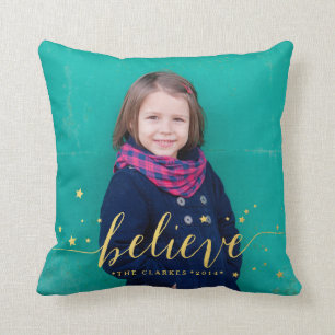 Gold Glaube Stars   Holiday Foto Throw Kissen