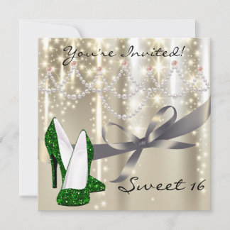 Gold Glimmer Emerald Glitzer Shoes 16 . Geburtstag Einladung