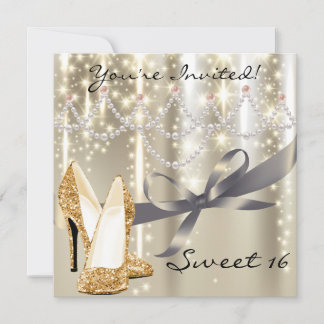 Gold Glimmer Gold Glitzer Shoes 16 . Geburtstag Einladung