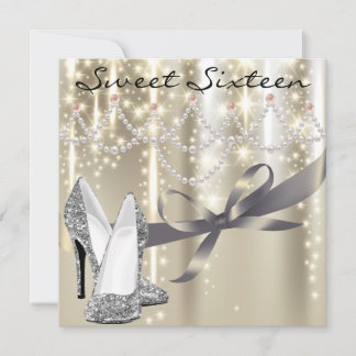 Gold Glimmer Silver Shoes 16 . Geburtstag Einladung