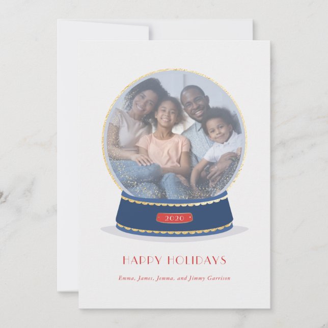 Gold Glimmer Snow Globe Holiday Card Ankündigung (Vorderseite)