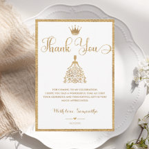 Gold Gliter Princess Baby Dusche Danke Karte