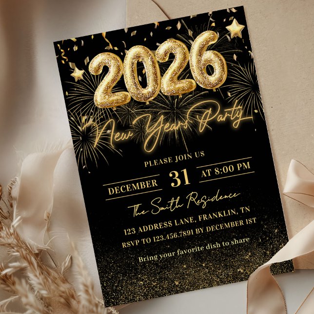 Gold Glitter 2026 Neujahrsfeier Einladung (Von Creator hochgeladen)