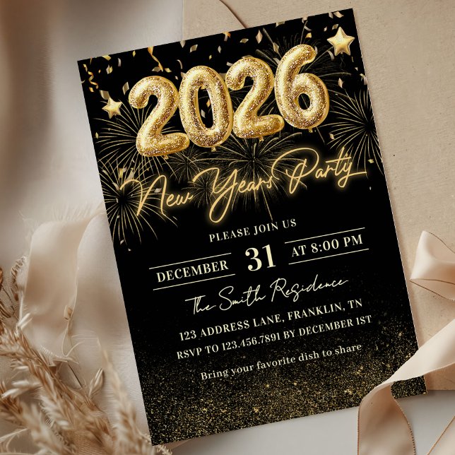 Gold Glitter 2026 New Year Party Invitation Einladung (Von Creator hochgeladen)