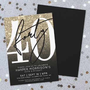 Gold Glitter 40. Geburtstag Einladung