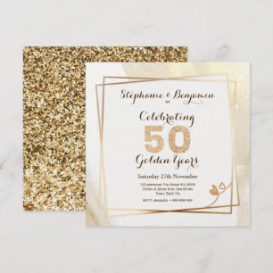 Gold Glitter 50. Hochzeitsjubiläum Text Elegant Einladung