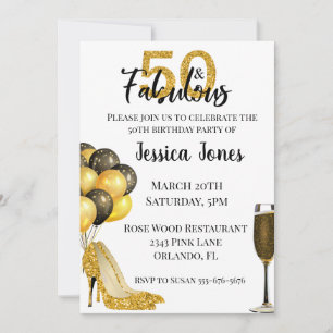 Gold Glitter 50 und Fabulous Fifty Geburtstag Gold Einladung