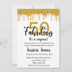 Gold Glitter 50 und Fabulous Fifty Überraschungspa Einladung