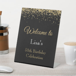  Gold Glitter 50th Birthday Black Welcome Sockelschild