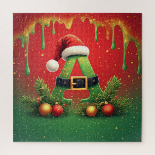Gold Glitter A für Weihnachten mit der Familie Puzzle
