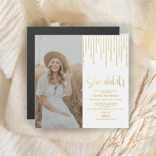 Gold Glitter Abitur-Party-Foto Magneteinladung  Magnetkarte