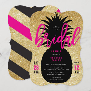 Gold Glitter Ananas Chic Brautparty-Einladung Einladung