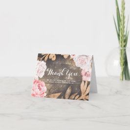 Gold Glitter and Pink Flowers Wedding Thank You Dankeskarte