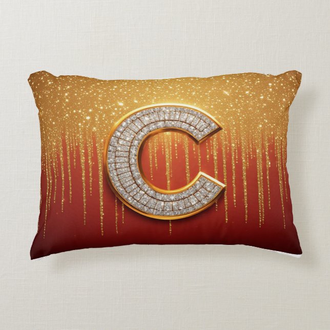 Gold Glitter Anfangsbuchstabe C Monogramm Geschenk Dekokissen (Vorderseite)
